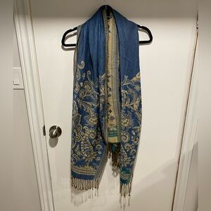 Elegant Blue and Gold Paisley Scarf